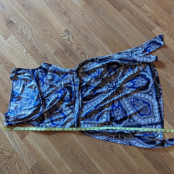 INC International Concepts Medium Blue‎ & Tan Paisley Dress w/ Waist Tie Belt - Picture 10 of 11